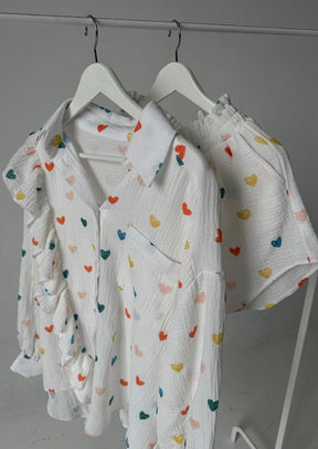 Ensemble Chemise & Short Motif Cœurs