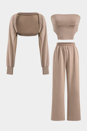 Ensemble trois pièces beige élégant doux