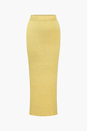 Ensemble maille côtelée jaune pastel détail col montant étoile