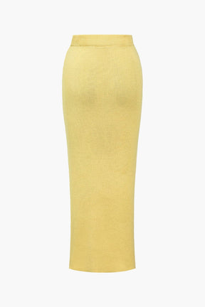 Ensemble maille côtelée jaune pastel détail maille lune