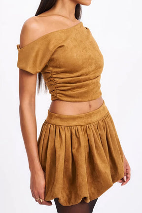 Ensemble asymétrique daim camel festif étoile