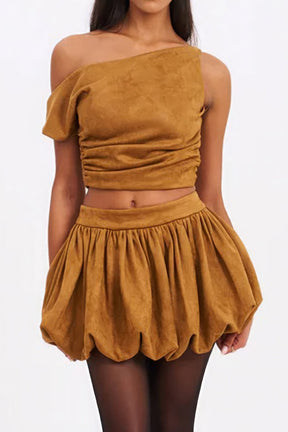 Ensemble jupe bulle daim camel élégant soleil