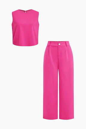 Ensemble Chic Pantalon Large et Top sans Manches