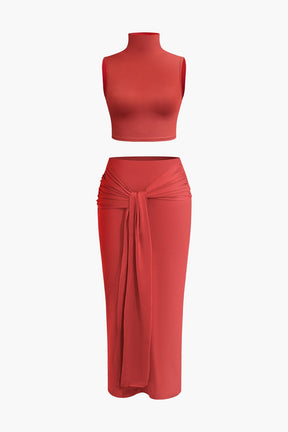 Ensemble deux pièces rouge avec top col montant doux