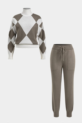 Ensemble tricot col roulé motif losanges bicolore vue avant harmonie