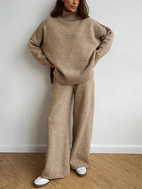 Ensemble tricot beige col roulé douceur