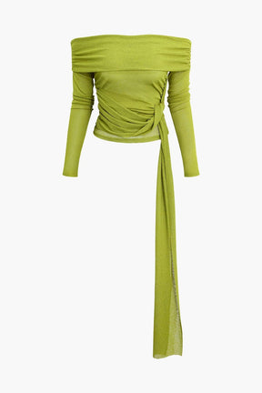 Top bardot vert avec nœud décoratif soleil