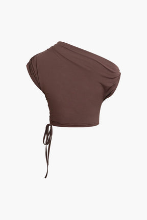 Ensemble Crop Top Asymétrique et Jupe Longue à Cordons