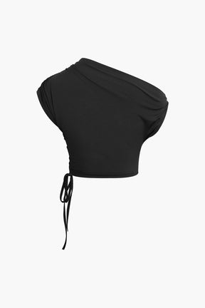 Ensemble Crop Top Asymétrique et Jupe Longue à Cordons