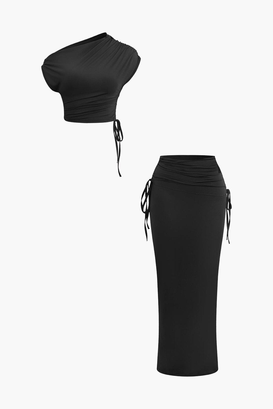 Ensemble Crop Top Asymétrique et Jupe Longue à Cordons