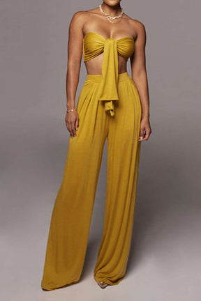 Ensemble Crop Top Bandeau et Pantalon Large Terracotta
