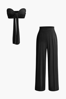 Ensemble Crop Top Bandeau et Pantalon Large Terracotta