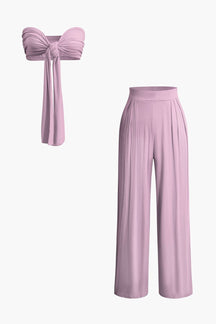 Ensemble Crop Top Bandeau et Pantalon Large Terracotta