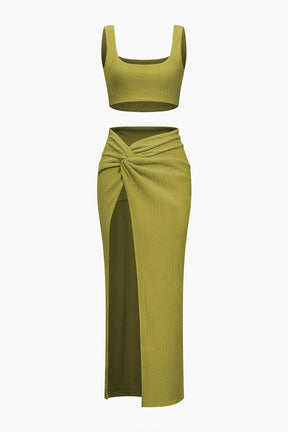 Ensemble Crop Top et Jupe Longue Drapée