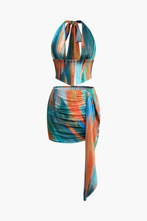Ensemble deux pièces tie-dye turquoise et corail soleil