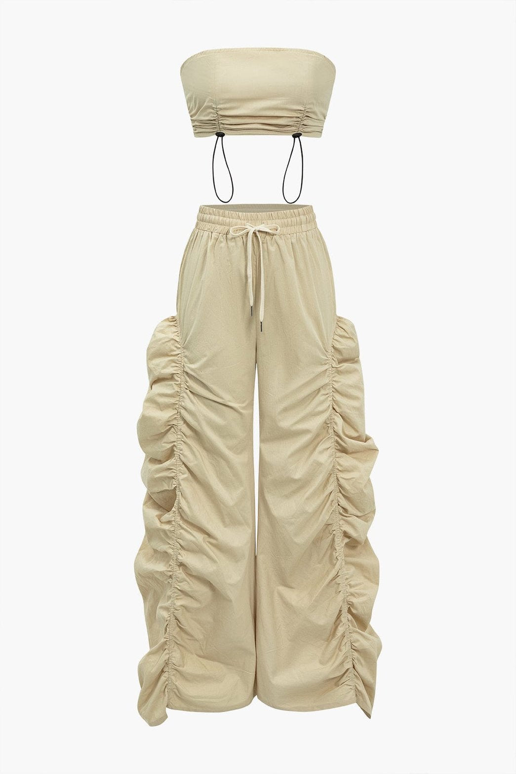 Ensemble crop top et pantalon beige froncé harmonie