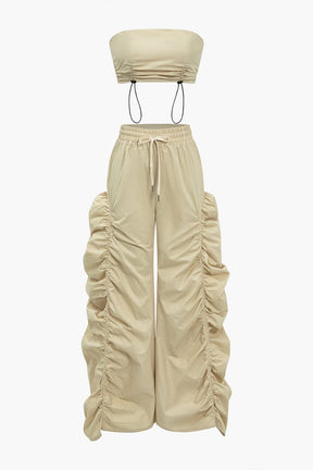 Ensemble crop top et pantalon beige froncé harmonie