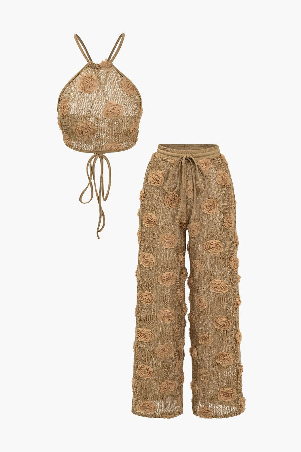 Ensemble coordonné beige à motifs roses fleuri soleil