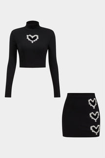 Ensemble coordonné noir avec strass cœur brillant