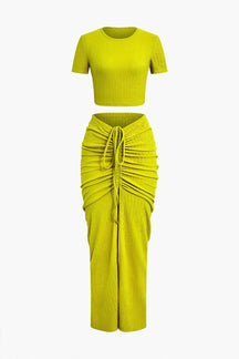 Ensemble jupe drapée jaune citron soleil