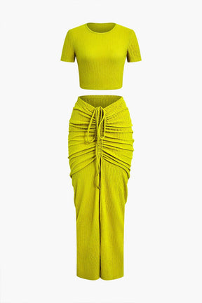 Ensemble jupe drapée jaune citron soleil