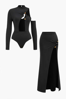 Ensemble body et jupe longue noir élégant douceur