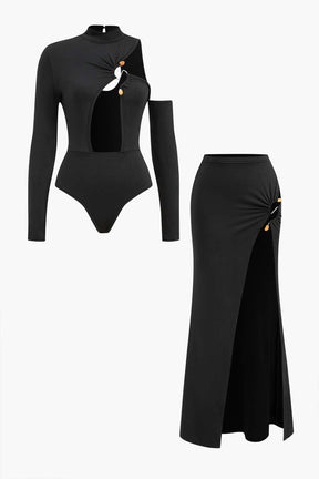Ensemble body et jupe longue noir élégant douceur