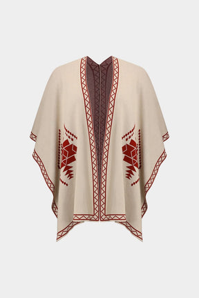 Ensemble cape et pantalon beige détail motif harmonie