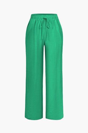 Ensemble Élégant Chemise Nouée et Pantalon Large