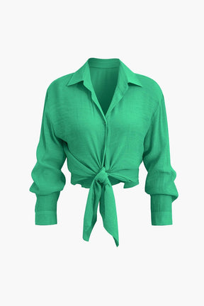Ensemble Élégant Chemise Nouée et Pantalon Large