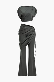 Ensemble crop top et pantalon drapé soleil