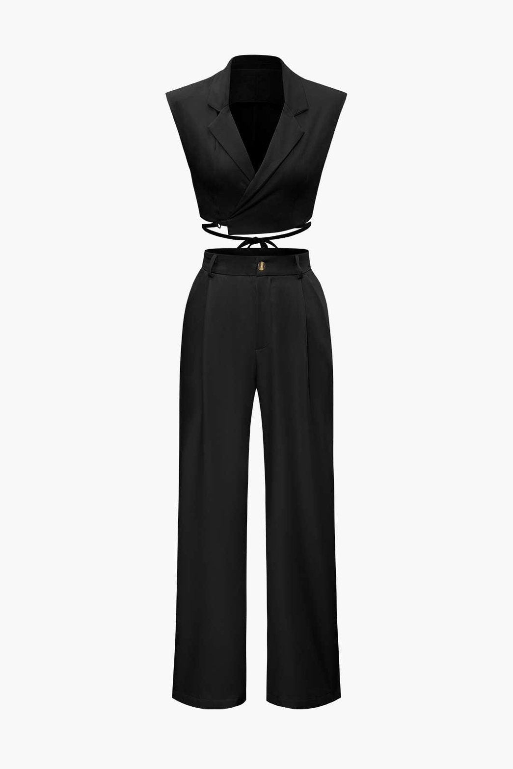 Ensemble Élégant Gilet Court et Pantalon Large
