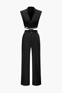 Ensemble Élégant Gilet Court et Pantalon Large
