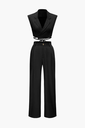 Ensemble Élégant Gilet Court et Pantalon Large