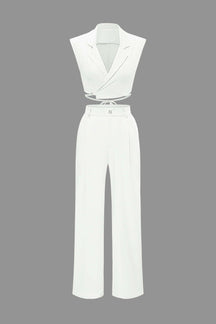 Ensemble Élégant Gilet Court et Pantalon Large