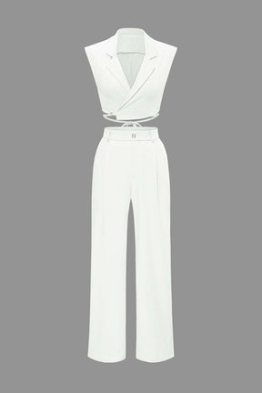 Ensemble Élégant Gilet Court et Pantalon Large