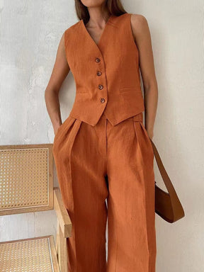 Ensemble pantalon large lin douceur