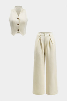 Ensemble top boutonné et pantalon palazzo beige soleil