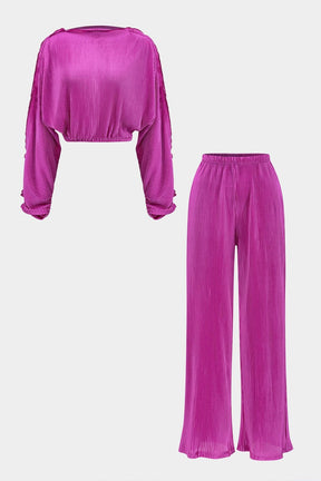 Ensemble plissé fuchsia vue de face soleil