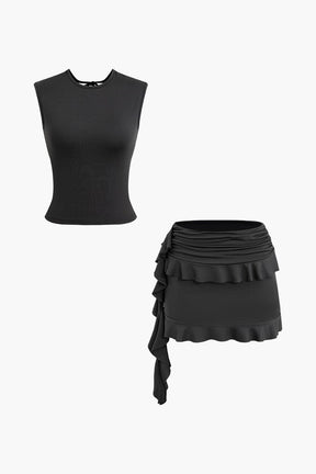 Ensemble top dos nu et jupe volantée vue de face soleil
