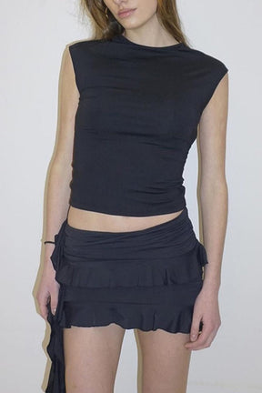 Ensemble top dos nu et jupe volantée vue complète rose