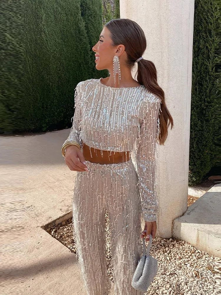 Ensemble paillettes argent à pompons étoile