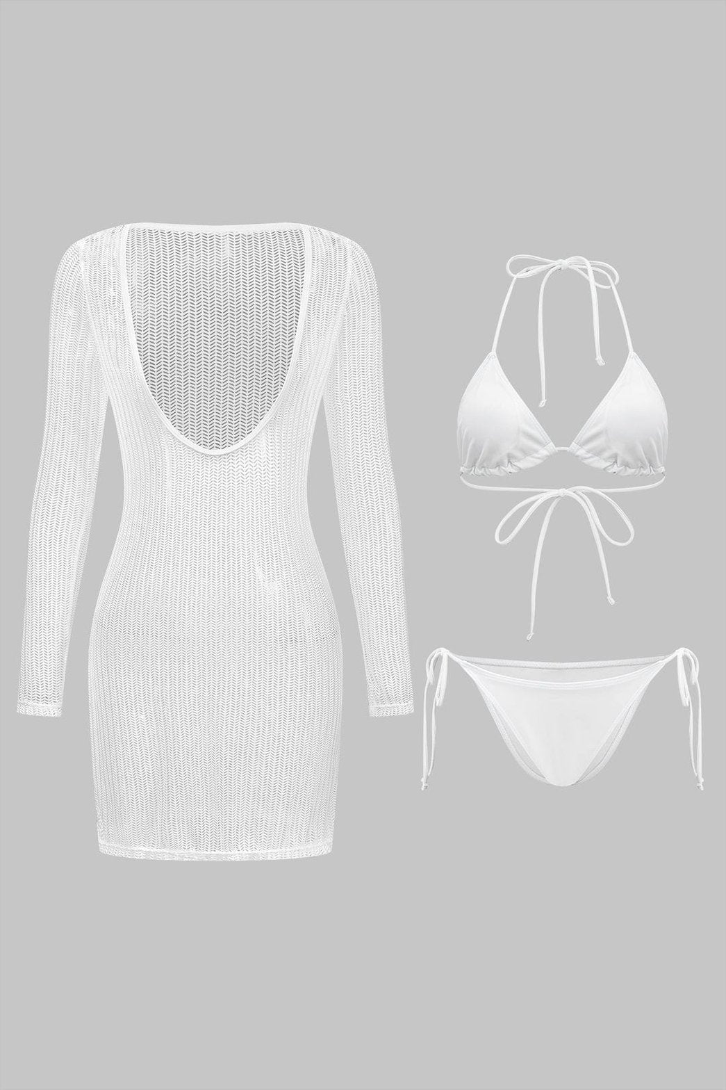 Ensemble bikini blanc et robe transparente élégant soleil