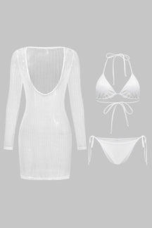 Ensemble bikini blanc et robe transparente élégant soleil