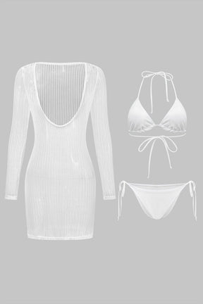 Ensemble bikini blanc et robe transparente élégant soleil
