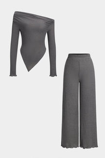 Ensemble plissé asymétrique gris vue face papillon