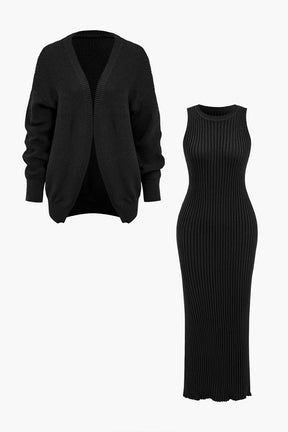 Ensemble Robe Côtelée et Cardigan en Maille