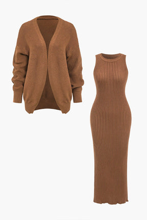 Ensemble Robe Côtelée et Cardigan en Maille