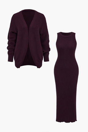 Ensemble Robe Côtelée et Cardigan en Maille