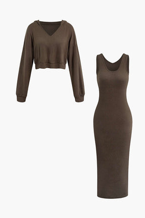 Ensemble Robe Longue et Sweat à Capuche Casual